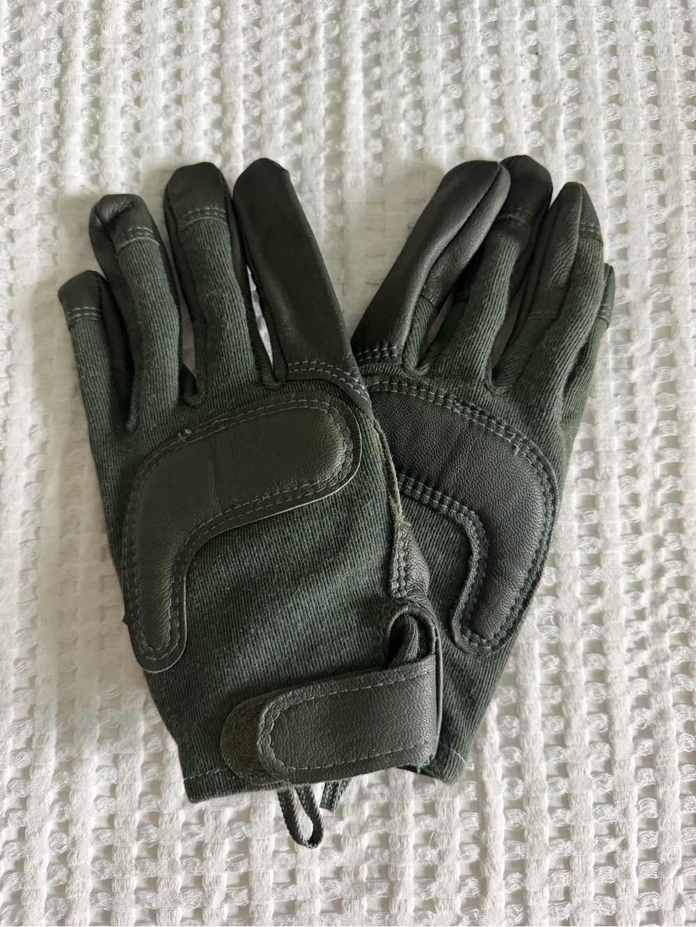 Army Green Leather / Knit Work Gloves